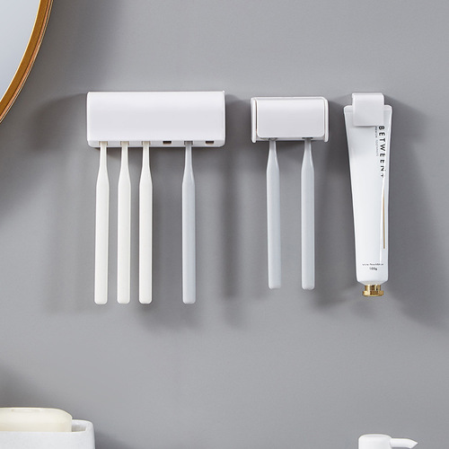 Wall-mounted toothbrush rack electric toothbrush holder bathroom storage rack set toothpaste storage rack toothpaste squeezer