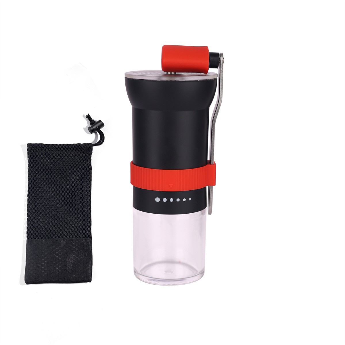SW-118 Molinillo de café manual de 6 velocidades con ajuste externo negro + bolsa de almacenamiento