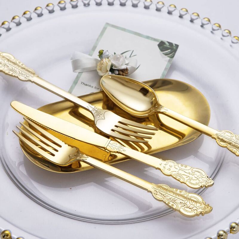 UV plating silver disposable knife, fork and spoon three-piece set plastic PS rose golden knife, fork and spoon cross-border supply
