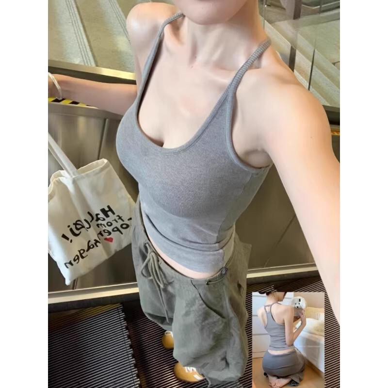 Lyocell Sweet and Cool Spicy Girl Style Gray Workwear Tank Top for Women, Summer New Slim-Fit Flattering Backless Sleeveless Top Lyocell Sweet and Cool Spicy Girl Style Gray Workwear Tank Top for Women, Summer New Slim-Fit Flattering Backless Sleeveless Top