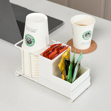 跨境家用桌面一次性杯架咖啡糖奶茶叶分格收纳盒吧台茶包收纳盒