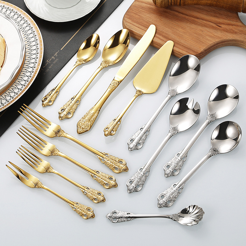 Palace series 304 stainless steel knife and fork spoon vintage royal tableware high-grade spoon Fork salad meal spoon Fork