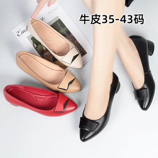 秋季新款女尖头职业女式高跟鞋大码牛皮女鞋工作鞋时装单鞋
