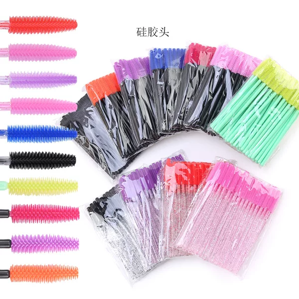 50 PCs/Pack Silicone Eyelash Brush Eye Eyelash Brush Roll Eyelash Stick Portable Tower Color Silicone Brush Head