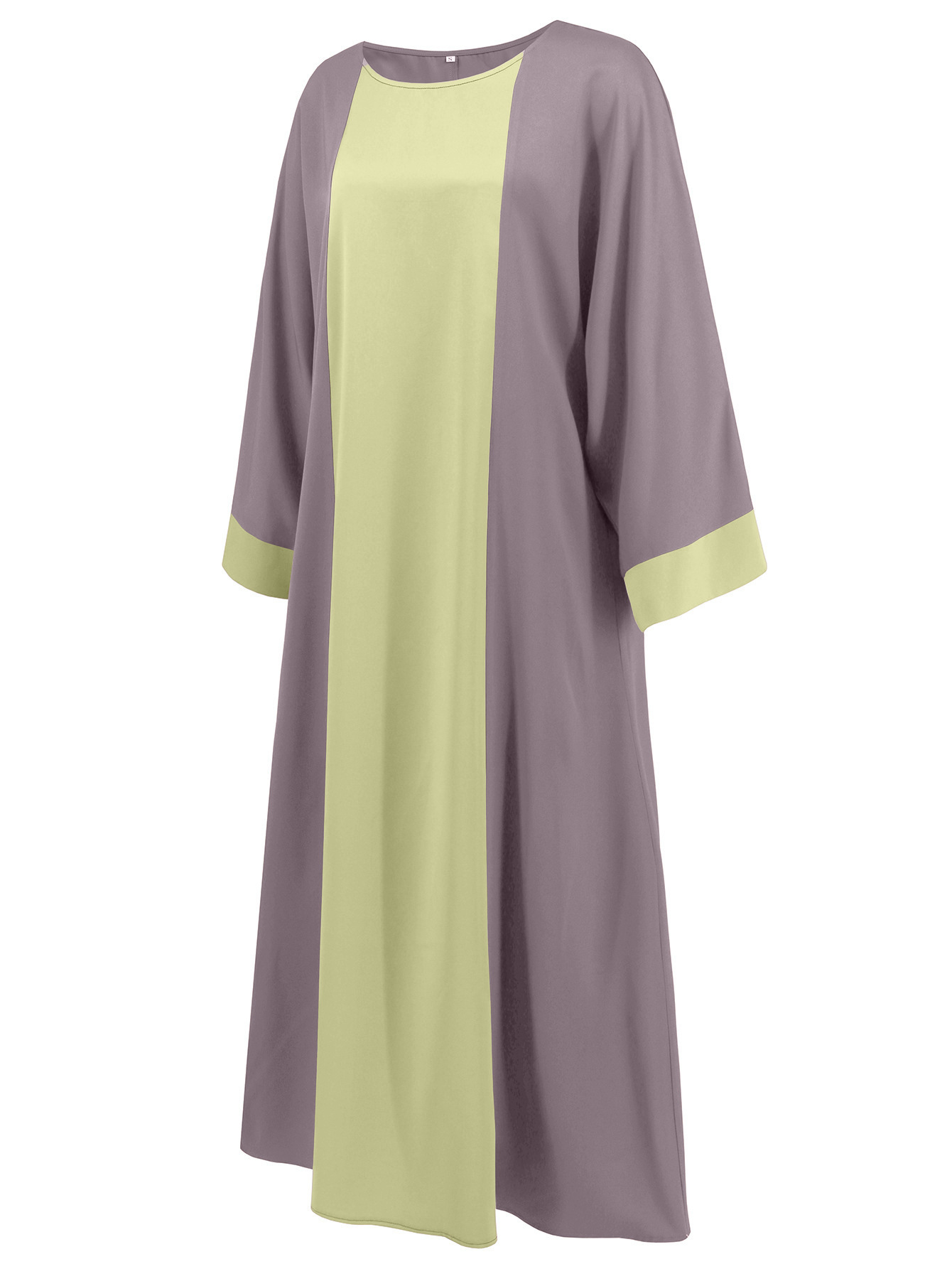 2025 Spring/Summer New Middle Eastern Arab Women's Loose Elegant Contrast Color Round Neck Robe Dress_ecoleips.com