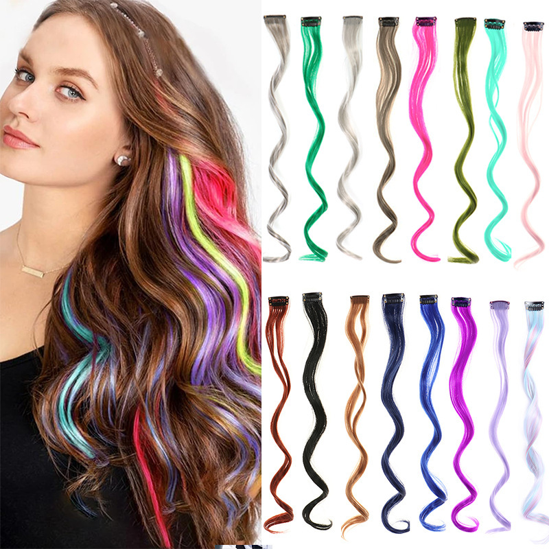 Wholesale Colored Ear-Hanging Dyed Curly Hair Extensions, One Card of Hair Pieces for Women, Natural Invisible Highlights, Pink Hairpieces