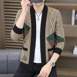 秋季男士新款印花时尚休闲帅气品质上衣潮流开衫外套欧货男装代发