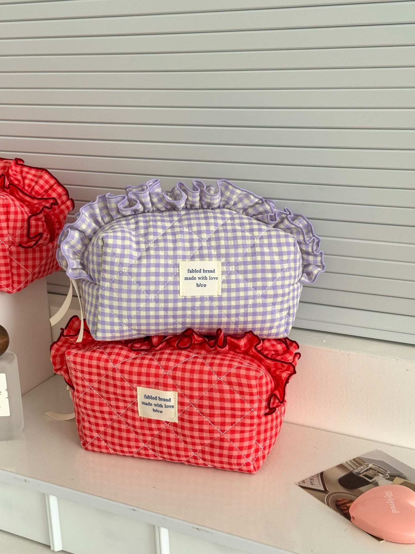96g Weight Polyester Lining Material Zipper Closure Type / Strap Type Cosmetic Bag Bags Type Daily Occasion Cotton Material Bag, Lattice Pattern All Seasons Season Women's Gender Streetwear Style Square Shape Streetwear Bag Lattice Cotton Square Makeup Bags 12