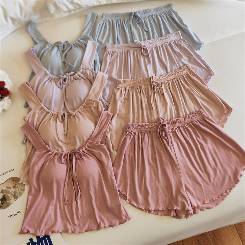 2025 Pajamas Shorts Home Simple Summer Thin Modal Vest Shorts suit Women's Reduced Loose Spring and Summer 2025 Pajamas Shorts Home Simple Summer Thin Modal Vest Shorts suit Women's Reduced Loose Spring and Summer