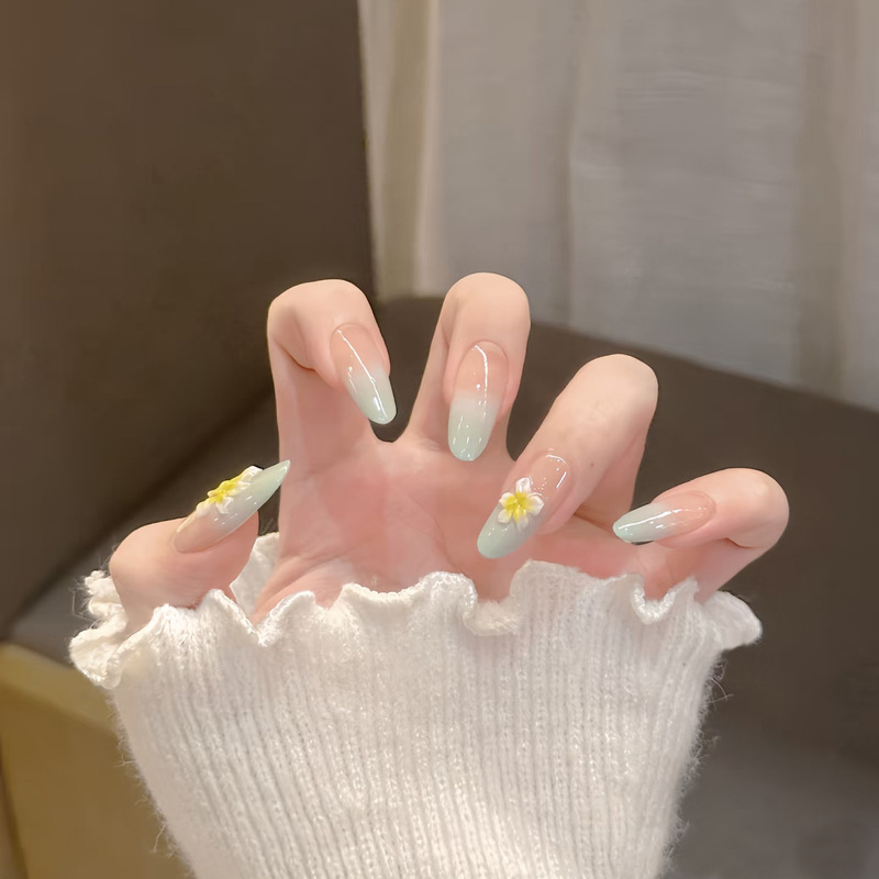Summer New Mint Hawaiian Stereo Carved Wearing Nail Art Small Fresh Gentle Fake Nail Sheet Removable Summer New Mint Hawaiian Stereo Carved Wearing Nail Art Small Fresh Gentle Fake Nail Sheet Removable