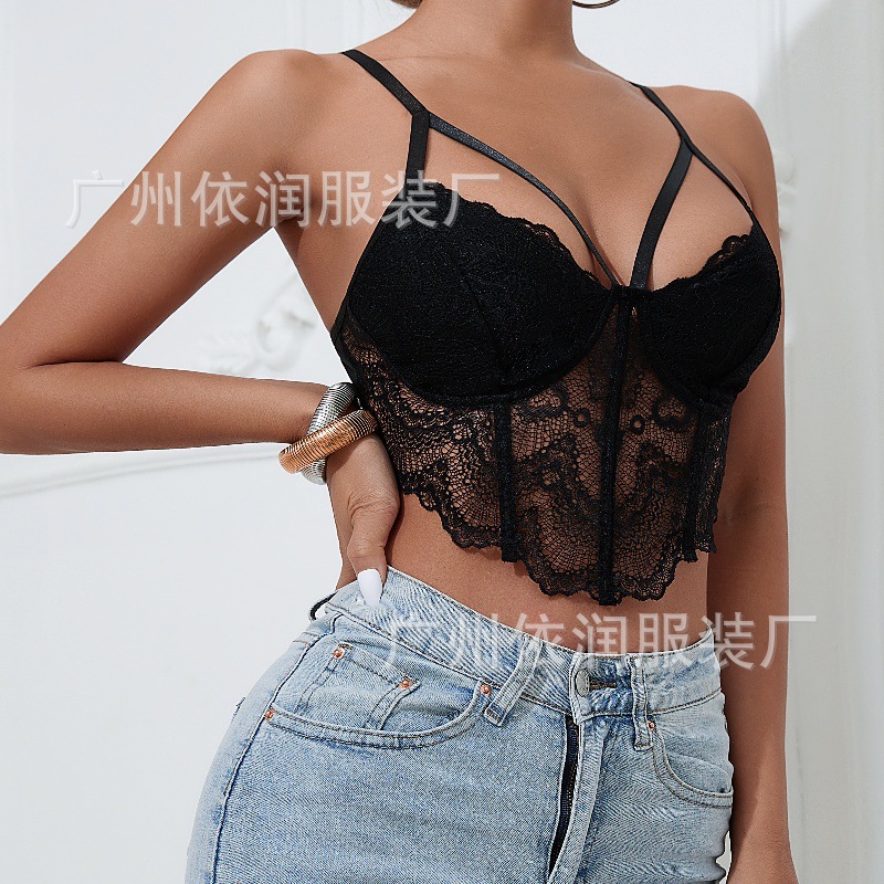 Camiseta sin Mangas de Encaje con Espalda Descubierta, Estilo Europeo y Americano, Ajustada, con Espalda Descubierta, Color Sólido, Estilo Europeo y Americano