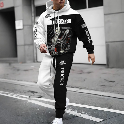 3D Digital Printing Hooded Sweatshirt Set with Letter Jungle Pattern Hooded Couple's Outfit