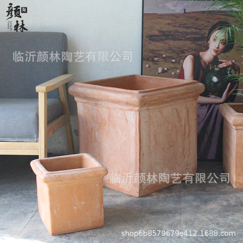 Cerámica roja de maceta cuadrada para hacer viejas macetas de cerámica gruesa maceta cuadrada gran jardín de árboles de plantación de viento maceta paisajismo cerámica de jardinería