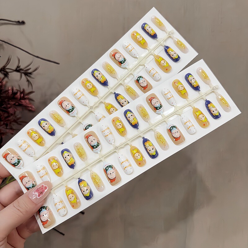 S424-Pre-Made Full Set of Finished Nails, Cute and Adorable Style, Wearable Nails with Cartoon Star Characters, Removable Nail Pieces