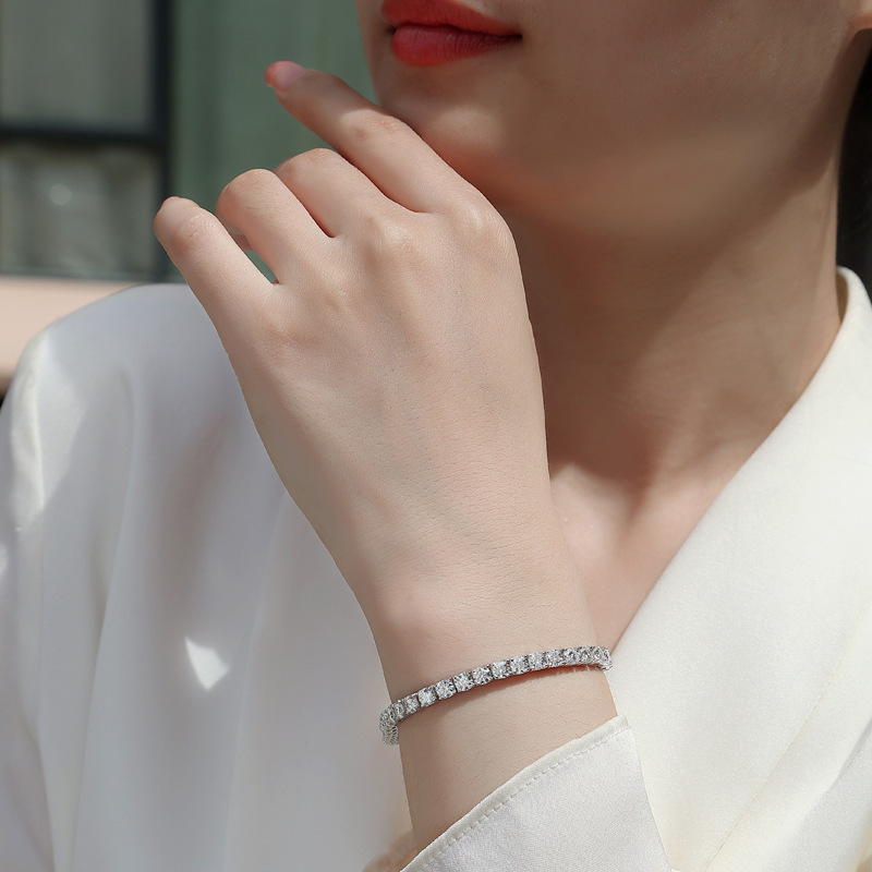 Hot-Selling Sterling Silver - Light Luxury High-End Women's Jewelry Ultra-Shiny Cross-Border Moissanite Tennis Bracelet