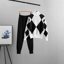 2025新款亚马逊欧美秋冬季女装时尚套装高领针织小脚裤两件套