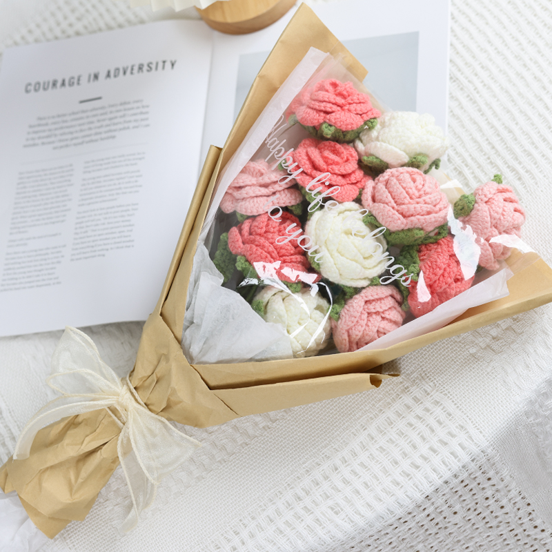 Manual DIY tejido material de crochet girasol hilo de lana casero regalo ramo de lana tejido