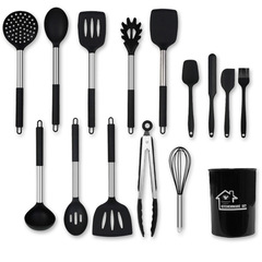 Cross-border Silicone Spatula Soup Spoon 15-Piece Set Non-Stick Pan Silicone Spatula Stainless Steel Silicone Kitchenware Wholesale