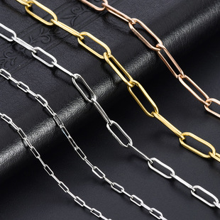 Wholesale In-Stock Paperclip Necklace Stainless Steel Oval Long Cross Chain Batch Angle Chain Clavicle Chain DIY Jewelry Chain
