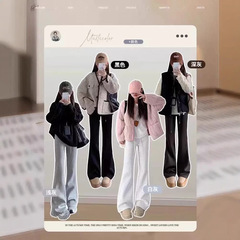灰色のアメリカ式の小さいラッパのズボンの女性の春の新型のハイウエストはやせているレジャーの衛のズボンの垂直感のまっすぐな筒の広い足のスポーツのズボンを現します。