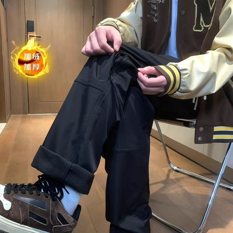 American Retro Work Pants for Men and Women, Autumn and Winter Functional Paratrooper Pants, Fleece-Lined, Thickened, Warm, Casual Long Pants