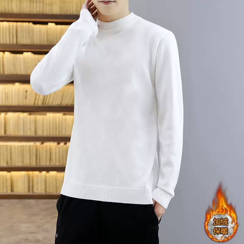 半高领秋冬加绒加厚毛衣男假两件针织衫男士青年韩版潮流保暖打底