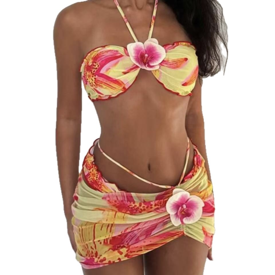 Women's Clothing Women's Three Piece Bikini Set Triangle Style Sexy Swimwear Quick-Dry Polyester, Modest Coverage_voghion.com