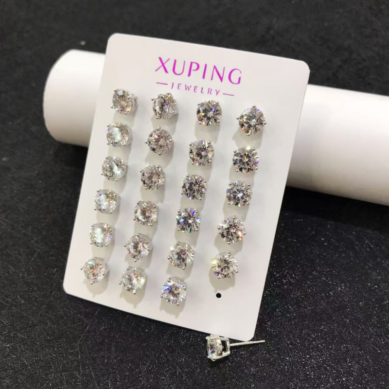 White plated 7mm four-prong, 12 pairs per card
