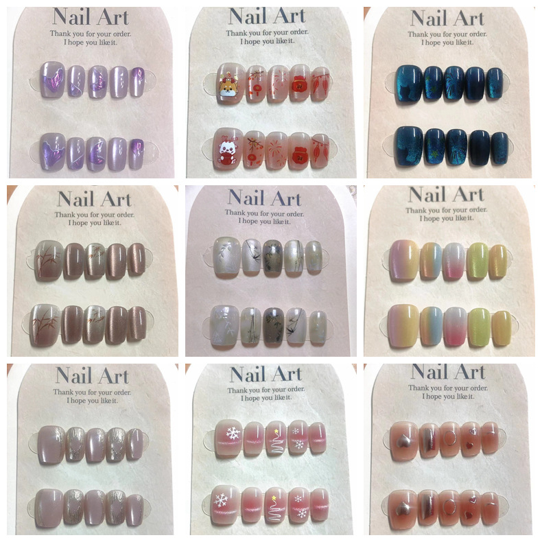 Gold-plated cat's eye hand-worn nail nail nail piece net red explosions nail nail nail piece finished nail patch jelly glue wholesale