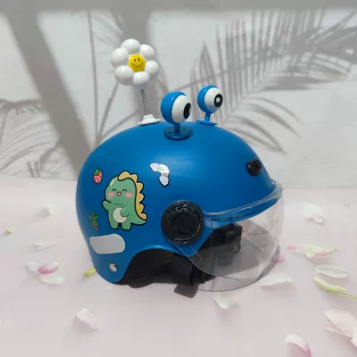 Motosiklet kaskı (dəbilqə), Vehicle Motorcycle Kidsren's Helmet Cute - milk-dragon-navy-transparent-mirror-blue-eyes-white-flower-1-5-years-old-3c