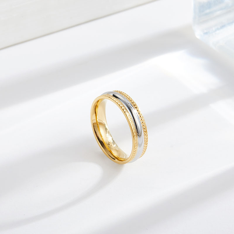 Titanium Steel Inlay Material Rings Classification 1 Piece Quantity Vacuum Plating PVD Coated Real Gold Plated 18K Gold Color Block 304 Stainless Steel Simple Style Waterproof Non Tarnish Rings
