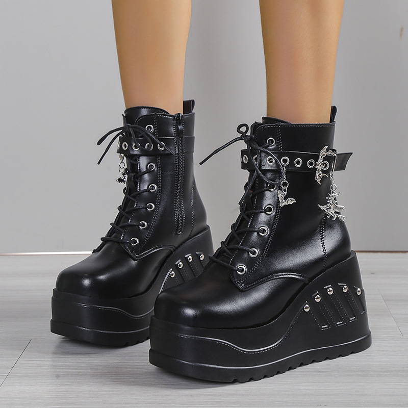 Women's Platform Wedge Boots Gothic Style Rivet Martin Boots_voghion.com