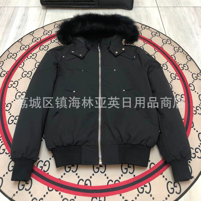 Men Fox Fur Hooded down Bomber Jacket Cbec Moose
