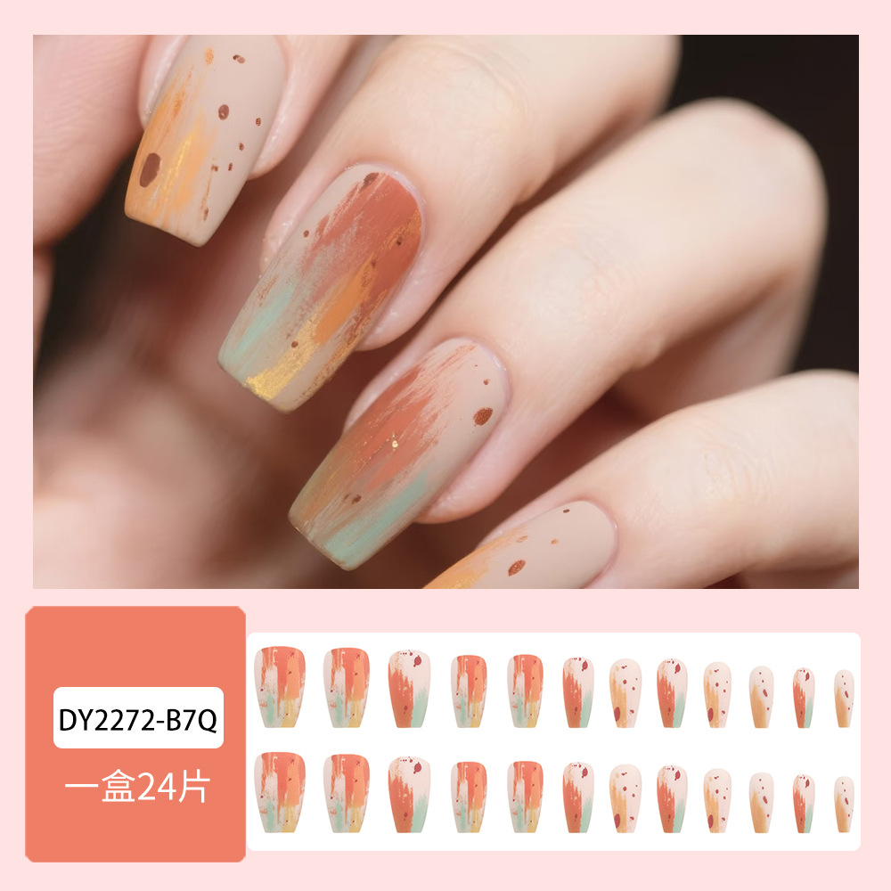 Ventas transfronterizas calientes de pintura de óleo de palma caliente arte de manicure estilo retrógrado desgaste de uñas 24 piezas de parche de uñas