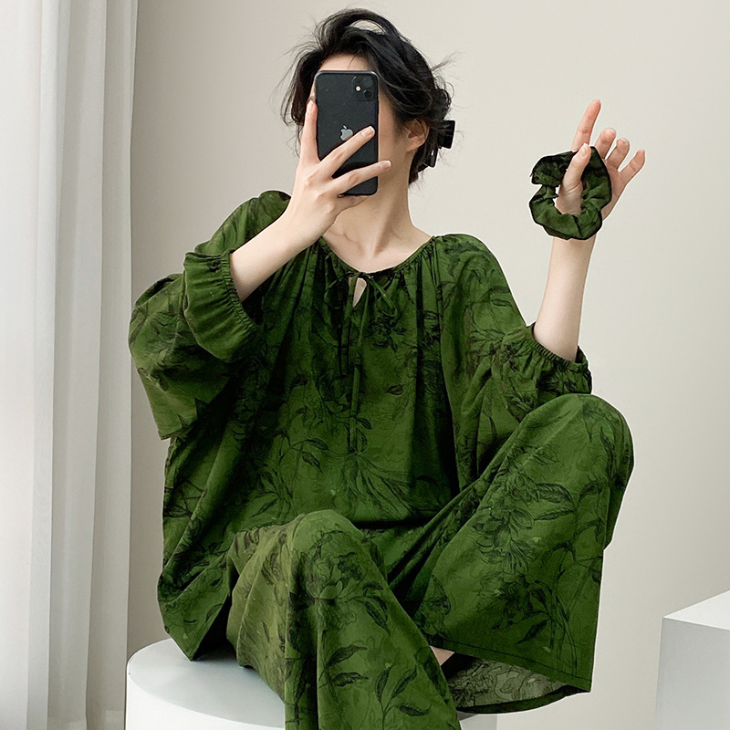 リヨセルパジャマ女性のための 2025 アップグレードホットスタイル綿シルク春と夏のホーム服人工綿ルーズ薄型セット|undefined