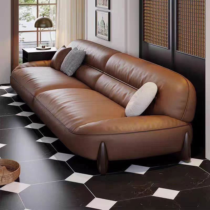 Italian Minimalist Retro Style Leather Sofa Living Room Small Apartment Modern Straight Row Light Luxury Leather Art Sofa
