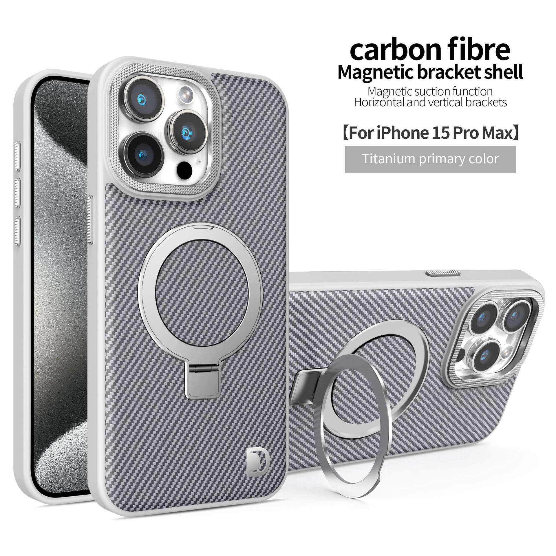 Ốp lưng iPhone 16 Pro Max từ tính vân sợi carbon, da mờ chống sốc — Màu đen, Vàng sa mạc, Màu xám chi tiết 17