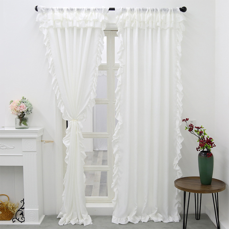 Tencel sammet vit gasbinda ljus fönsterskärm balkong vardagsrum lotusblad kant flytande fönster gasbinda gardin färdig produkt_voghion.com