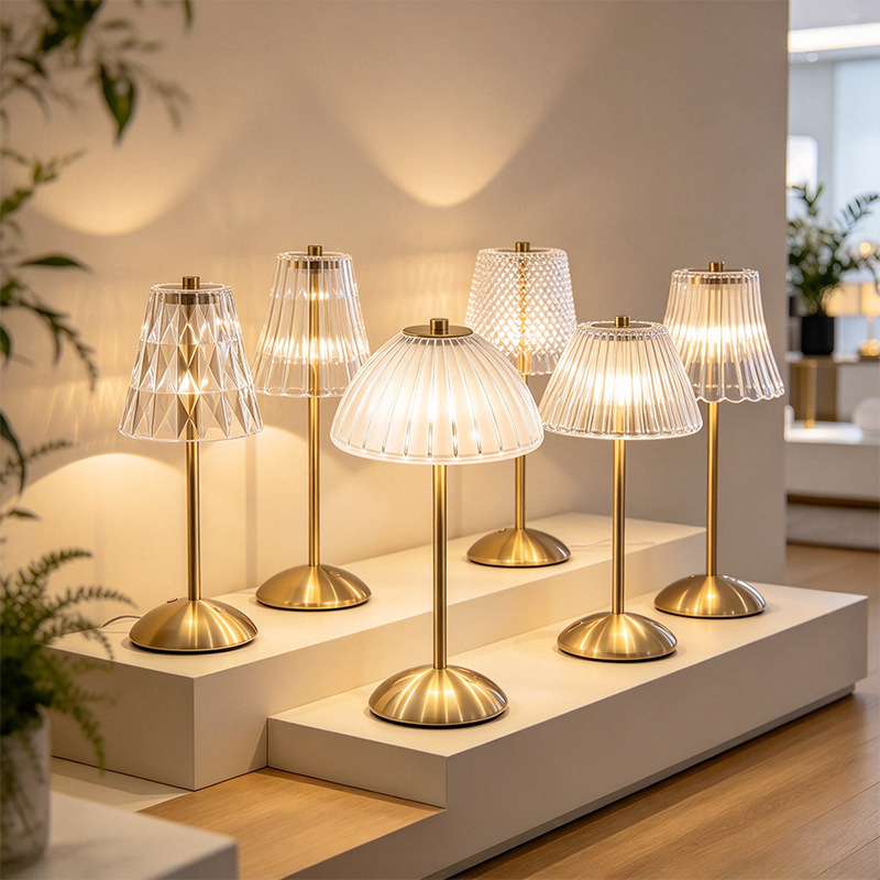 Cross-Border Metal Glass Table Lamp, Light Luxury Retro Bedside Lamp, Charging Touch Night Light, Restaurant Atmosphere Decorative Table Lamp