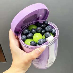 ♤ Double-Layer Take-Out Fruit Cup Breakfast Salad Cup with Fork Portable Drain Picnic Box Sealed Salad Fruit