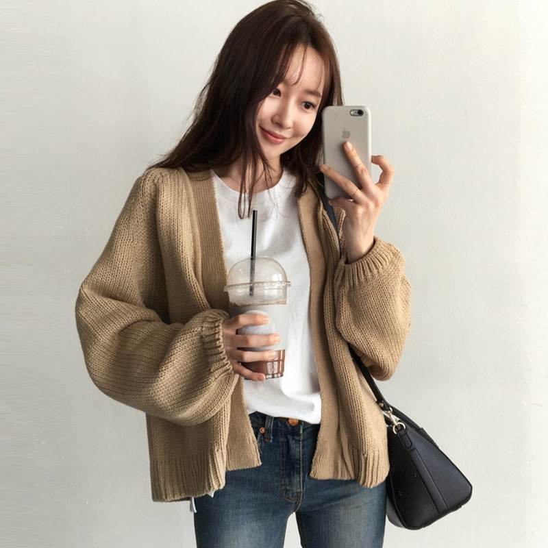 Cross-border Southeast Asia Coat Dairy Wear Top Lazy Style Knitted Cardigan Casual All-match Loose Long-sleeved Sweater
