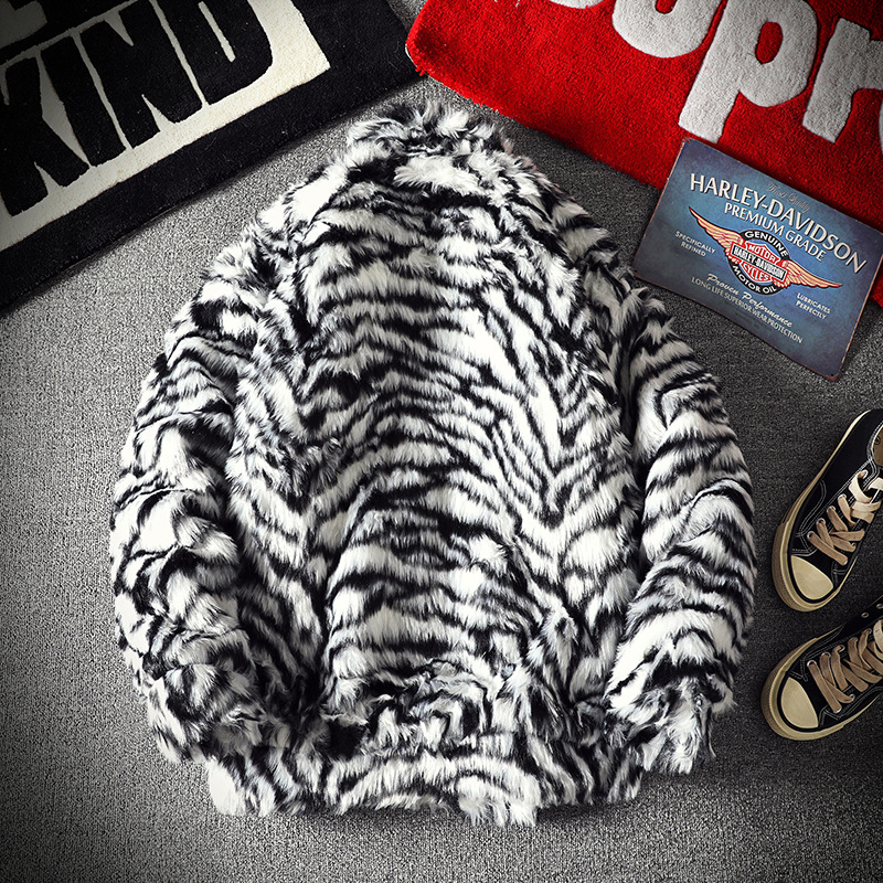 Herrenbekleidung Winter Herrenmode Marke Casual Zebra Muster Pelz Baumwolljacke Verdickte Baumwolle Warme Lose Baumwolljacke_voghion.com