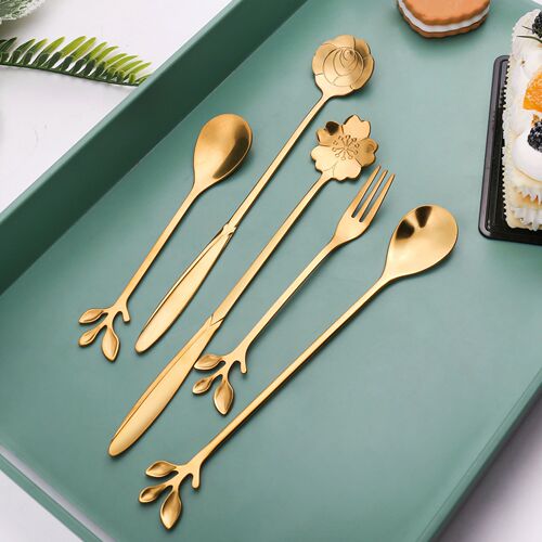 S stainless steel honey spoon, leaf and leaf fork, bar stirrer, coffee spoon gift bag, wedding celebration gift