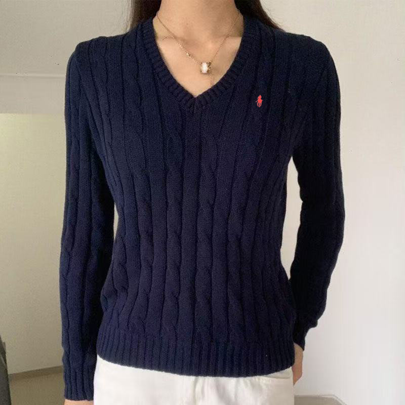 Cross-Border Wholesale New V Neck Pony Logo Women's Knitwear Pure Cotton Paul Knitwear Women's Knitwear Casual Elegant