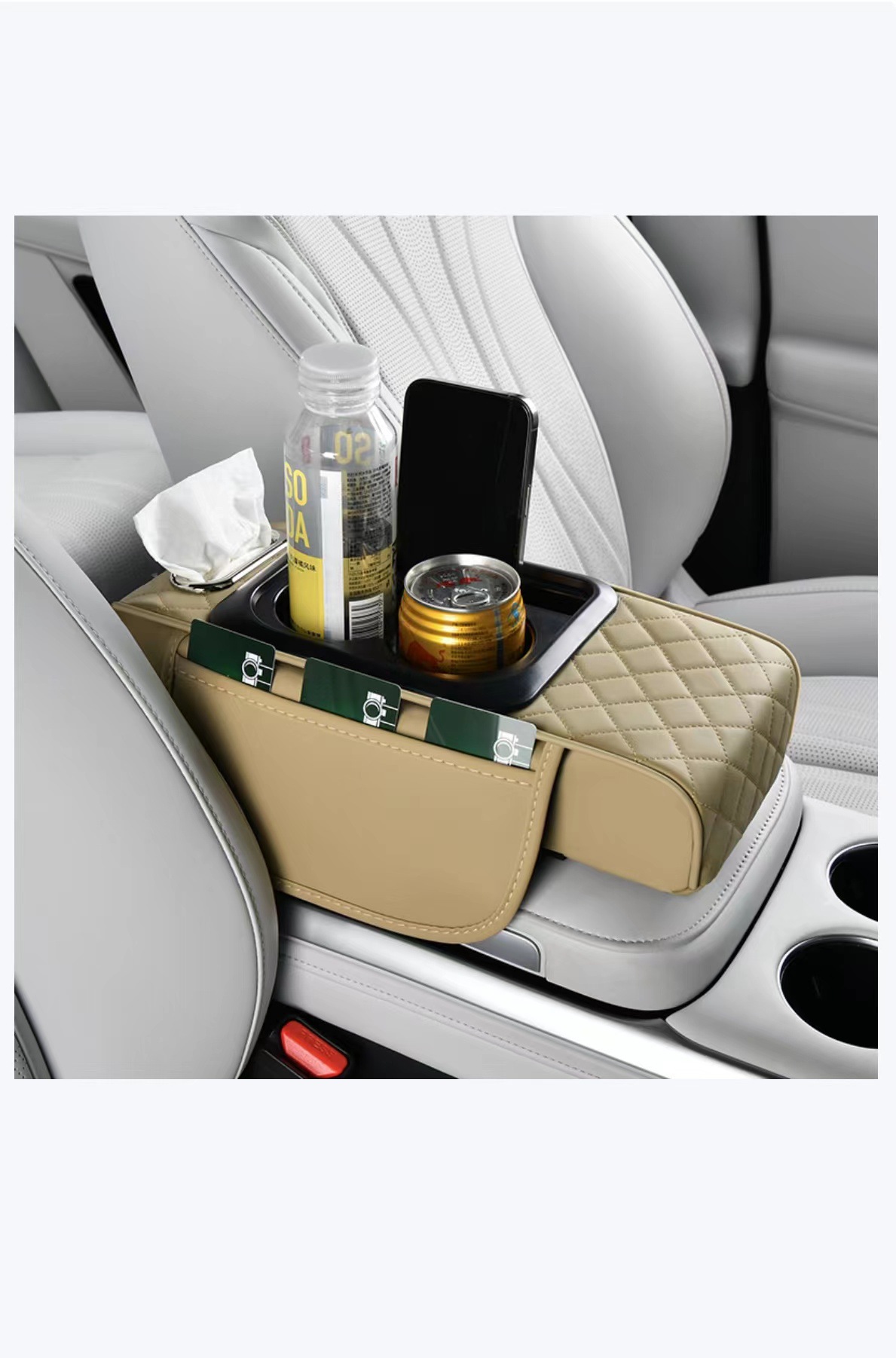 Z4P Car Armrest Box Pad Hei Pad small size 4-in -1 Car Tissue Box Storage Bag Water Cup Holder Multifunctional