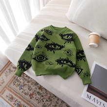 男童街头风地狱之眼图案毛衣针织套头衫适合日常百搭春季秋季冬季