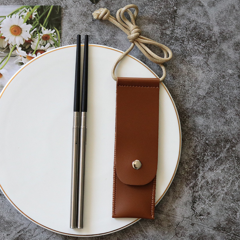 Acampar al aire libre plegable rojo sándalo palillos viaje de acero inoxidable ala de pollo Ebony palillos de almacenamiento portátil regalo