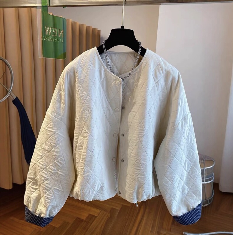 Lightweight Quilted Diamond-Pattern Cotton Jacket for Women, Short Style, 2026 New Spring Collection, Loose Fit, Super Stylish, Padded Cotton Coat