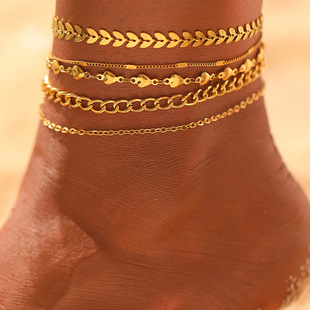 Amazon new Boho style anklet suit stainless steel Cuban wave pattern anklet suit personalized jewelry