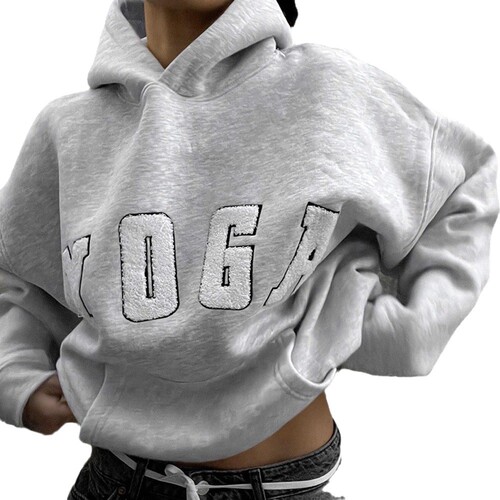 New 2025 Amazon Cross-border Leisure Gray YOGA Letter Print Loose Hooded Women's Sweatshirt for Europe and America